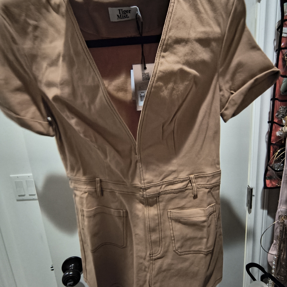 Tiger Mist Tan Short Sleeve Utility Dress